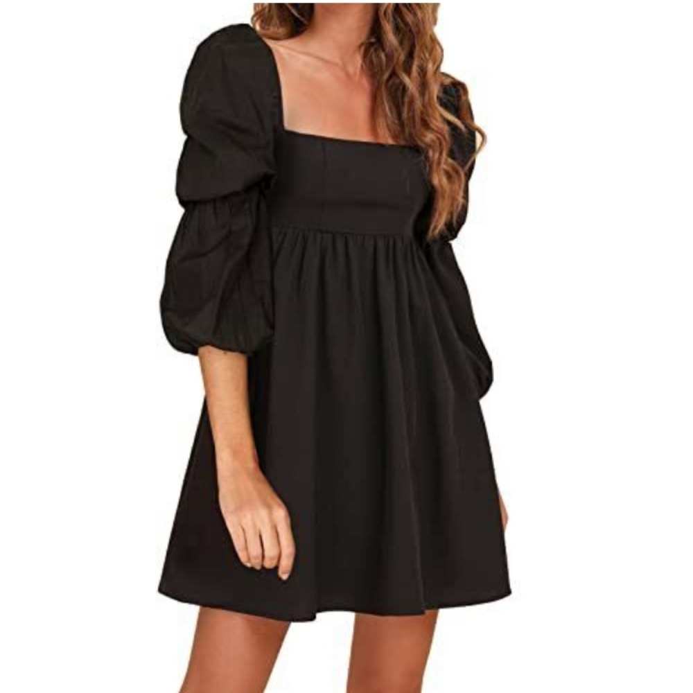 EXLURA Women's Square Neck With Elastic and Long Puff Sleeve. Size L.